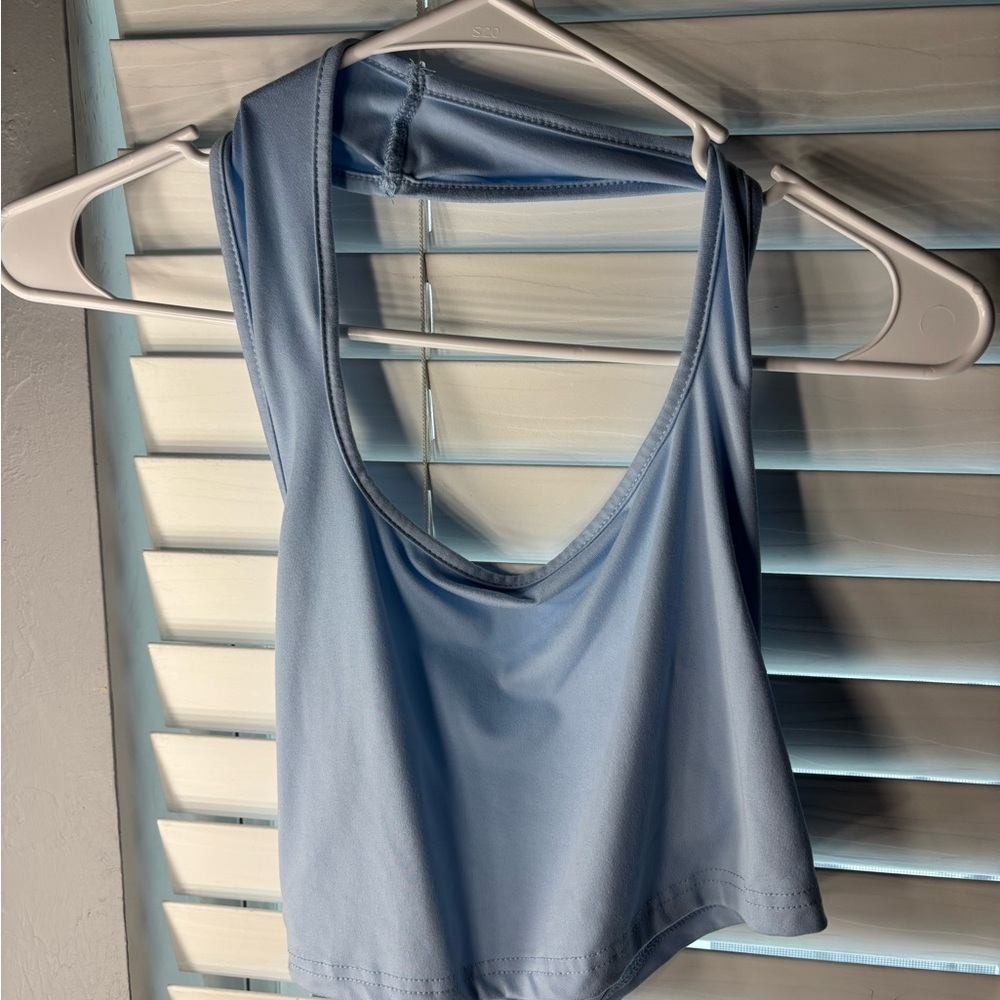 Light Blue Sleeveless Halter Women's Top